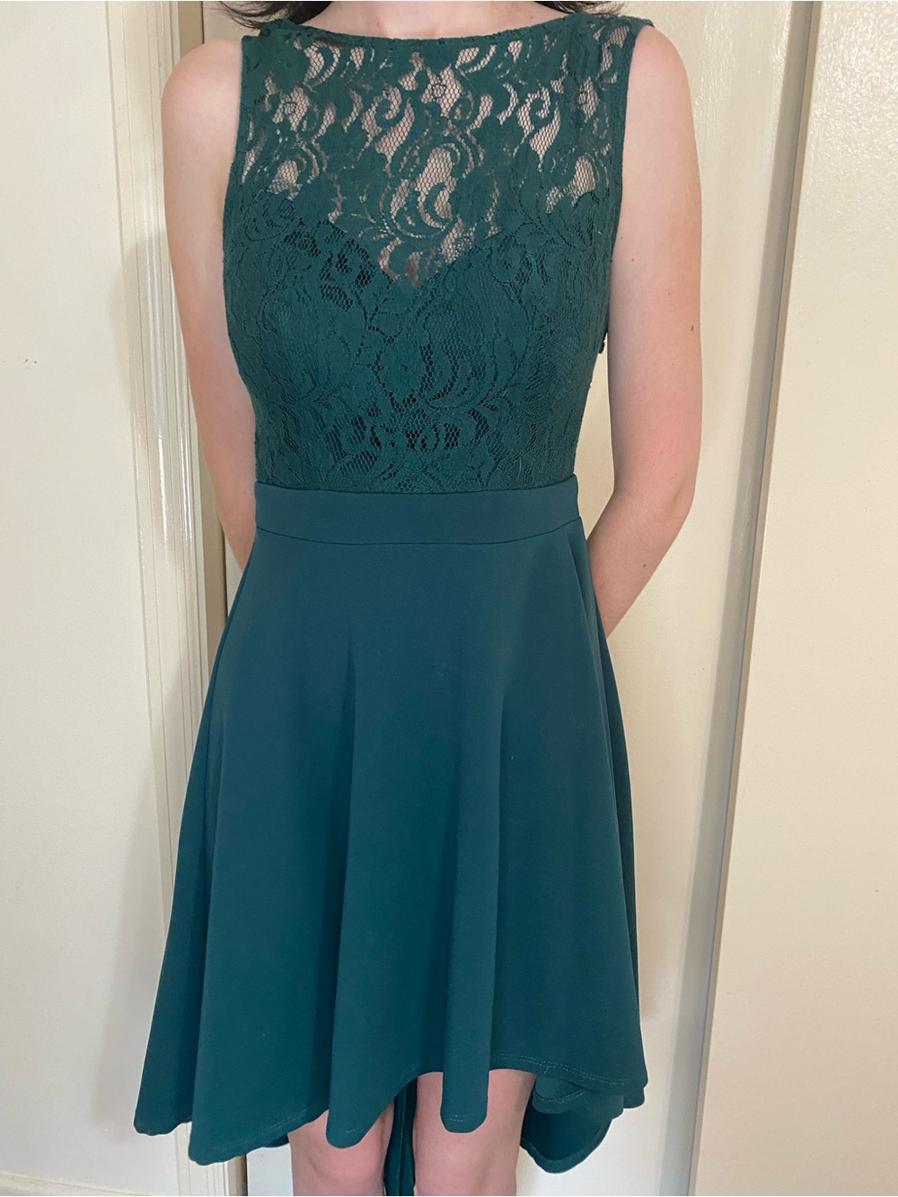 City Triangles size 1 Lace Bodice High-Low Dress in Teal Green homecoming dance